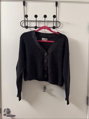 Urban Outfitters Black Cropped Button-Front V-Neck Sweater